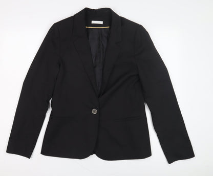 Promod Women's Black Blazer Size 12: Elegant Mid-Length Jacket