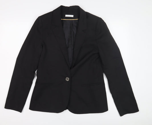 Promod Women's Black Blazer Size 12: Elegant Mid-Length Jacket