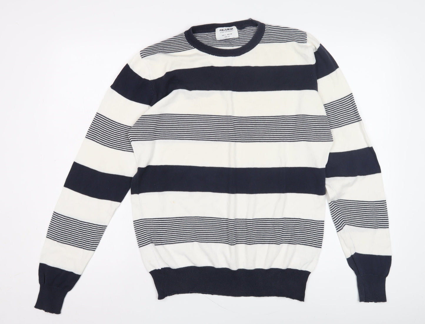 PULL&BEAR Men's Blue L Striped Pullover Jumper