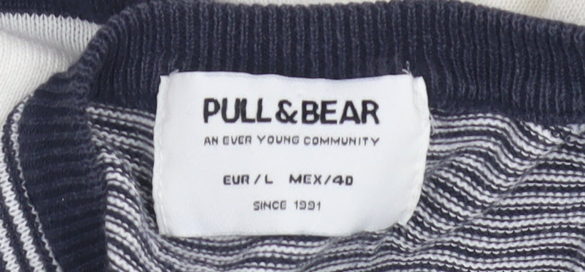 PULL&BEAR Men's Blue L Striped Pullover Jumper