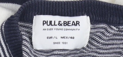 PULL&BEAR Men's Blue L Striped Pullover Jumper