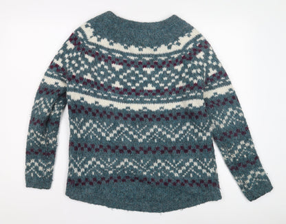 Fat Face Men's Blue Wool Fair Isle Pullover Jumper S