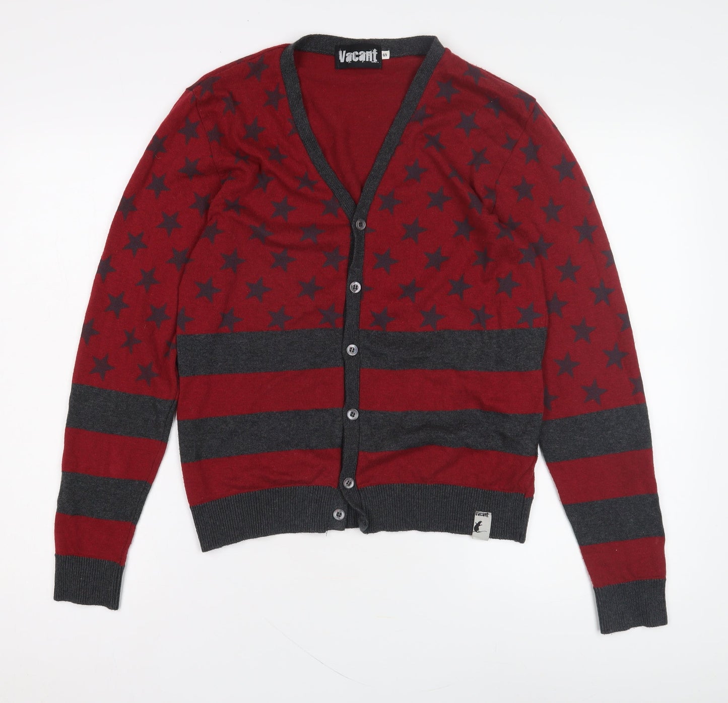 Vacant Men's Red Cardigan Jumper S Size Stars