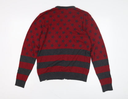 Vacant Men's Red Cardigan Jumper S Size Stars
