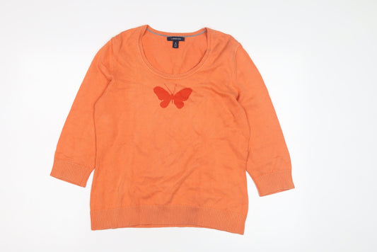 Lands' End Women's Orange Pullover Jumper M 3/4 Sleeve