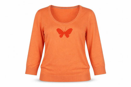 Lands' End Women's Orange Pullover Jumper M 3/4 Sleeve
