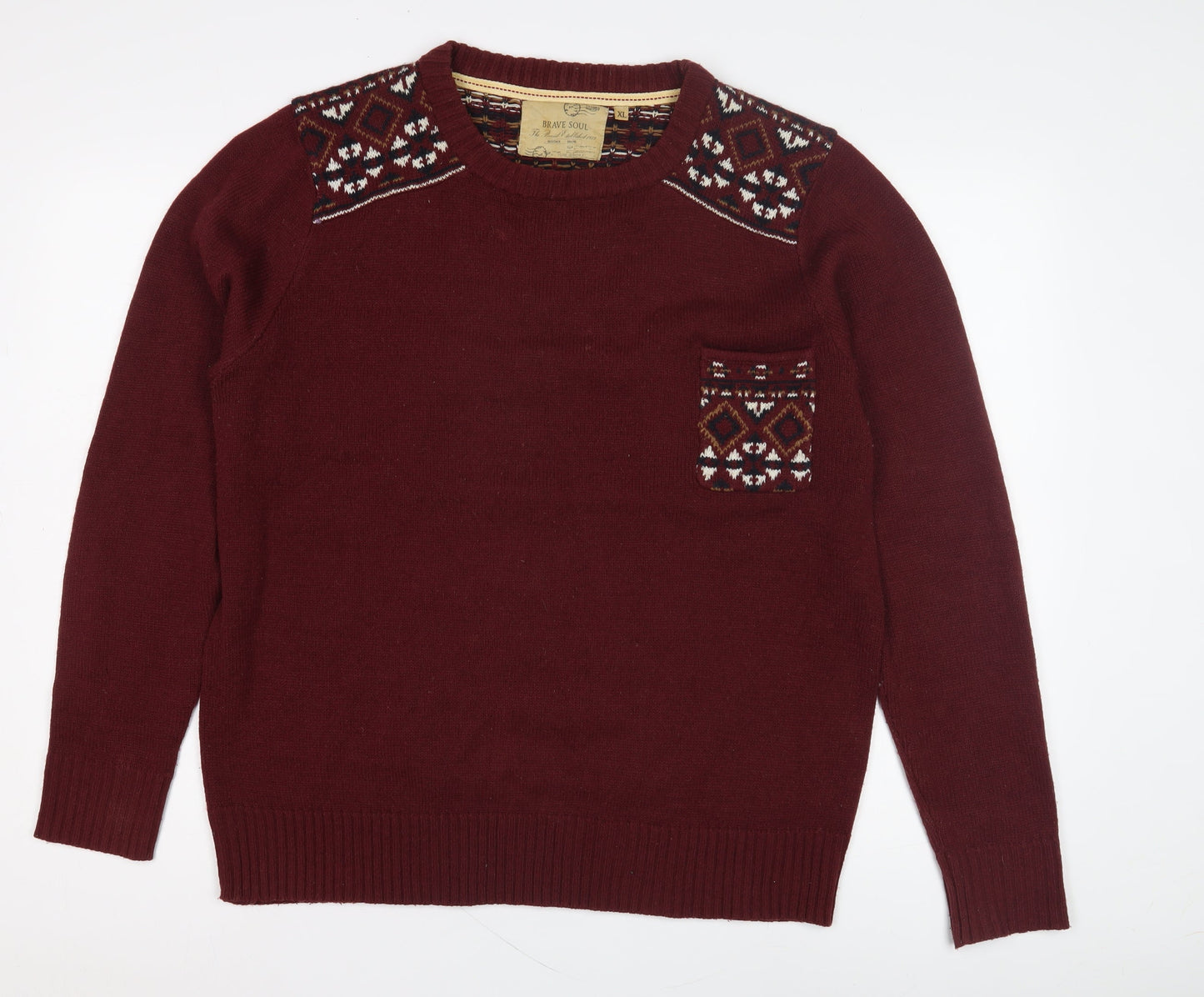 Brave Soul Men's Red XL Fair Isle Pullover Jumper