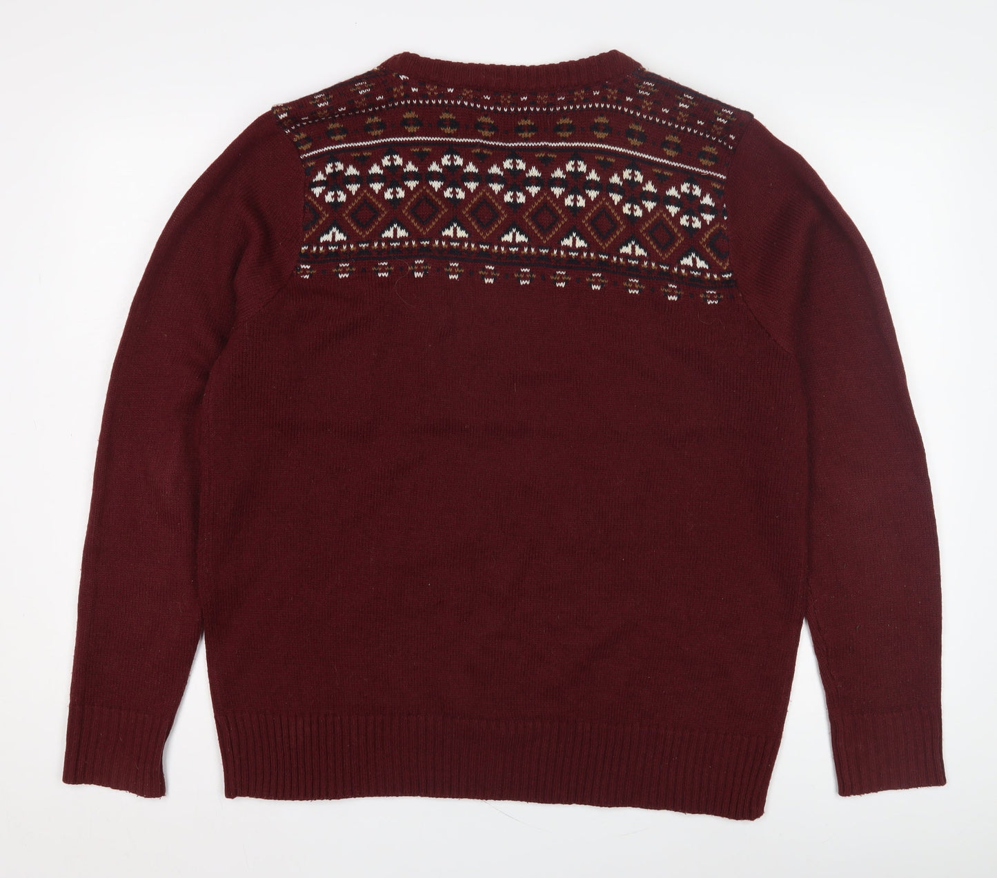 Brave Soul Men's Red XL Fair Isle Pullover Jumper