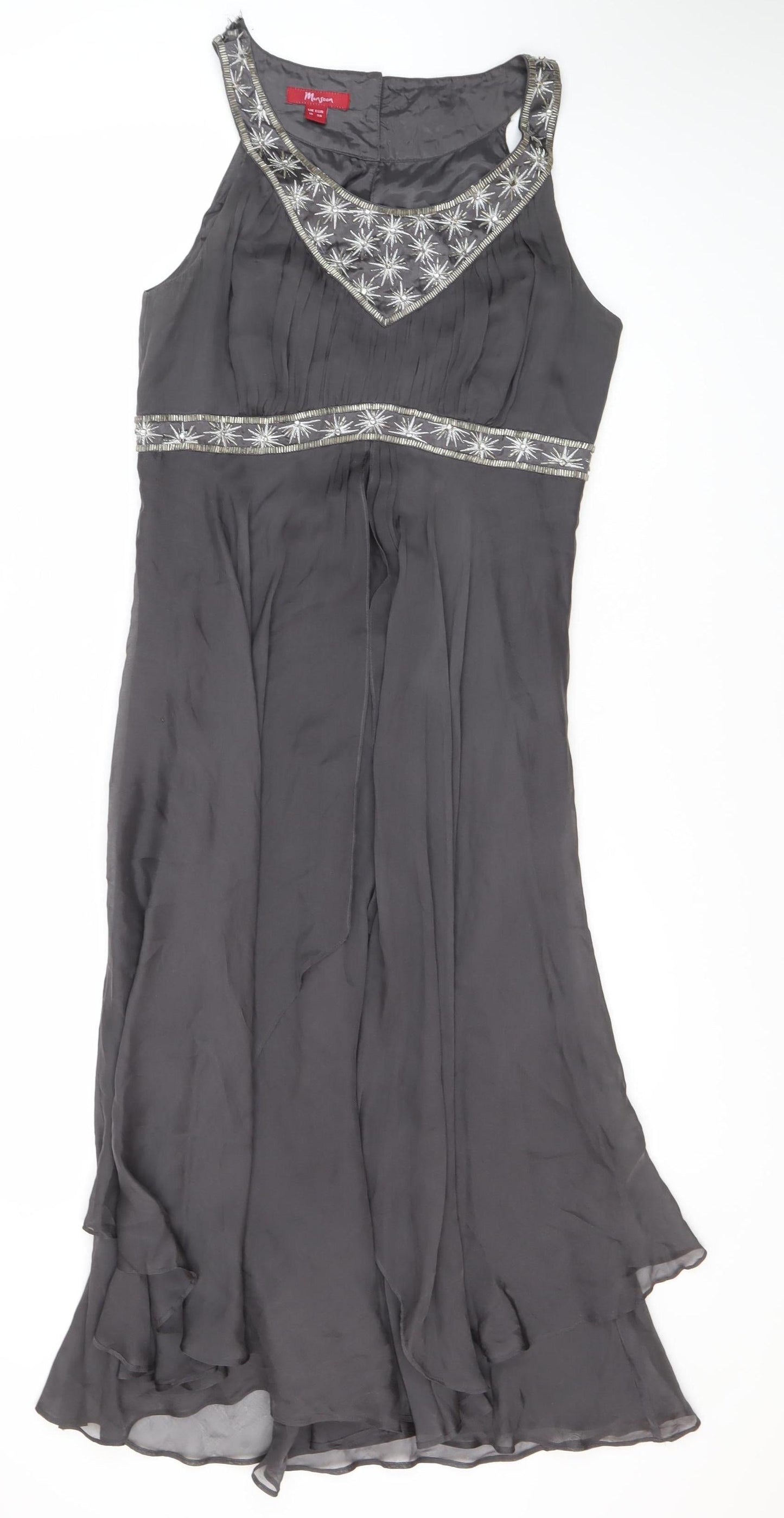 Monsoon Women Grey Asymmetric Midi Dress