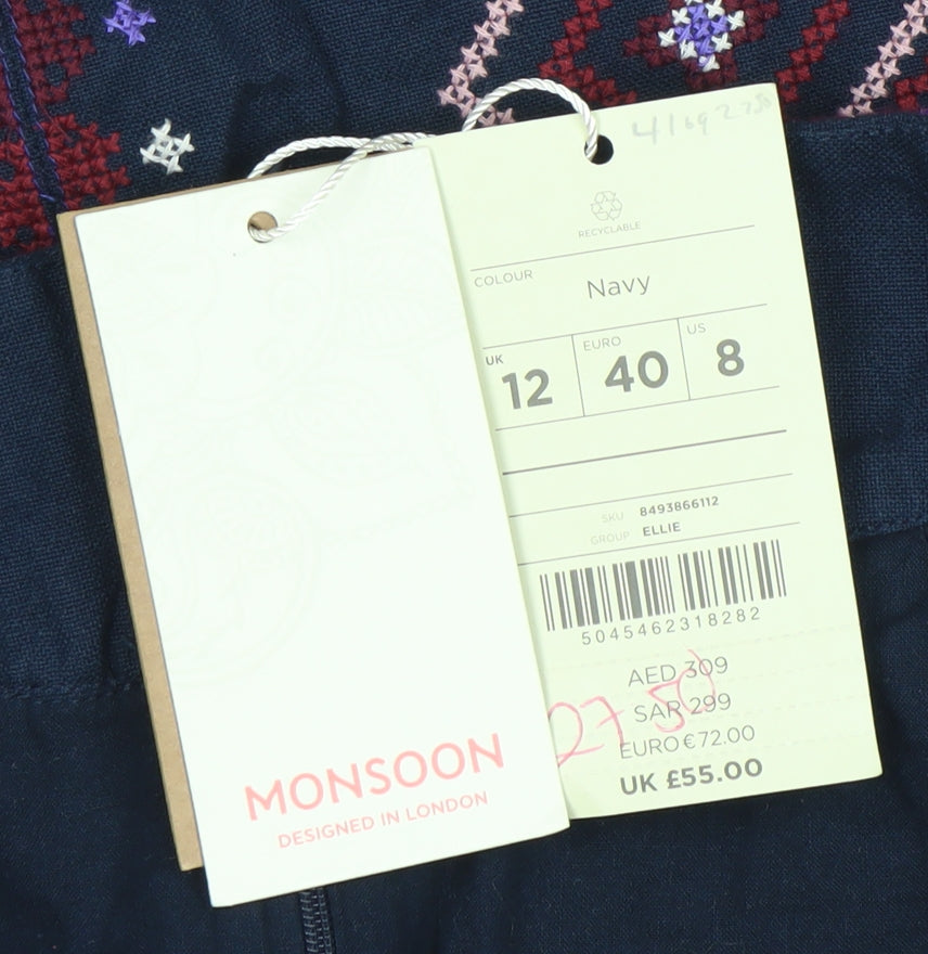 Monsoon Women's Blue Embroidered Skirt Size 12