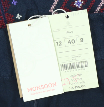 Monsoon Women's Blue Embroidered Skirt Size 12