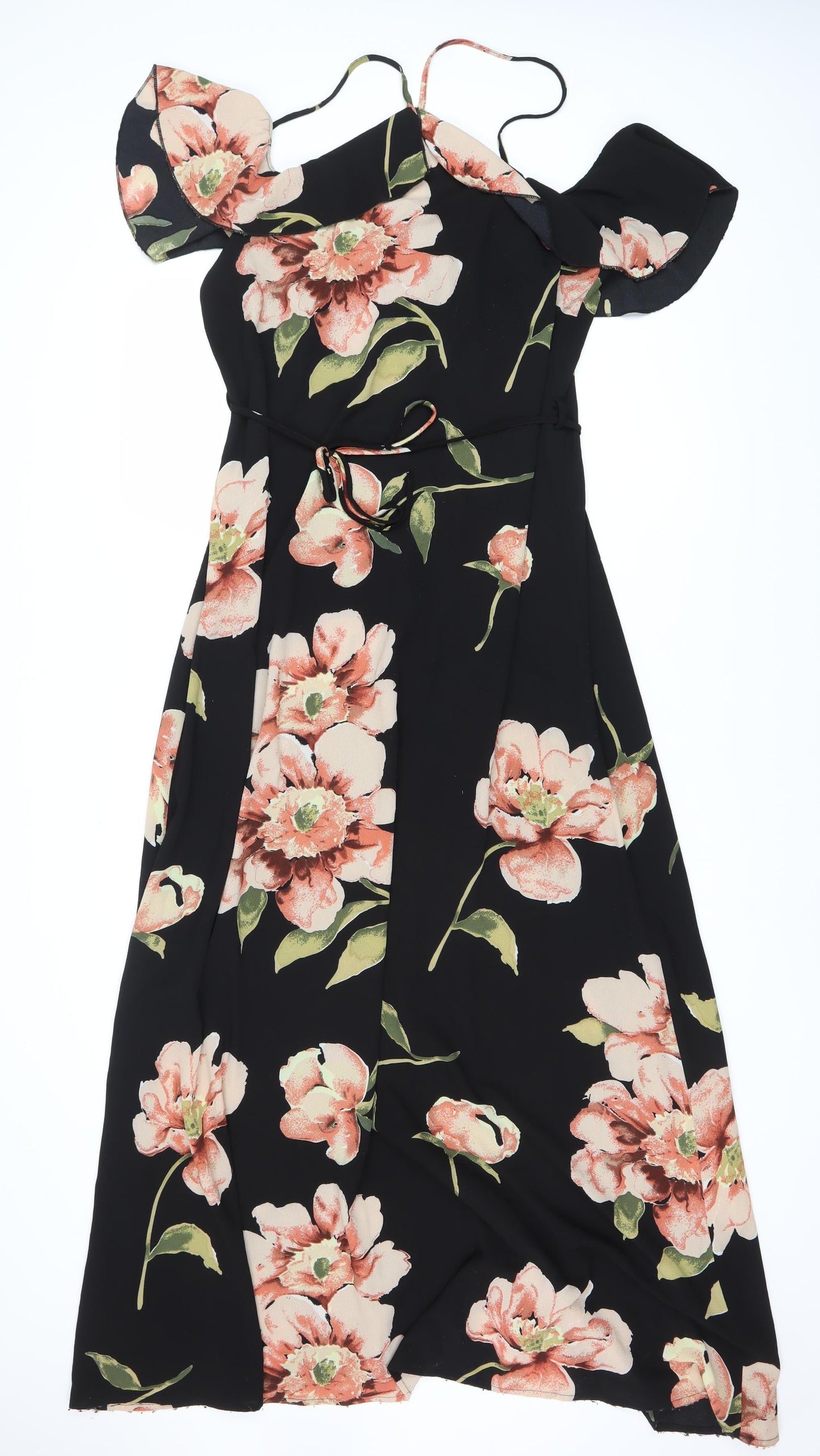 AX Women's Black Floral Off Shoulder Dress, Size 14