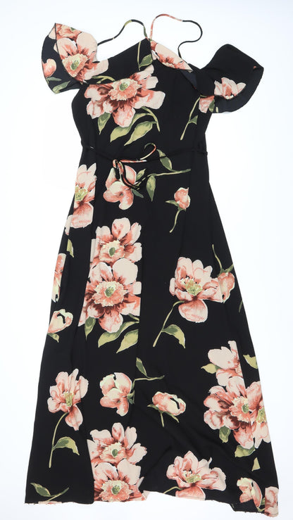 AX Women's Black Floral Off Shoulder Dress, Size 14