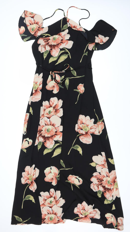 AX Women's Black Floral Off Shoulder Dress, Size 14