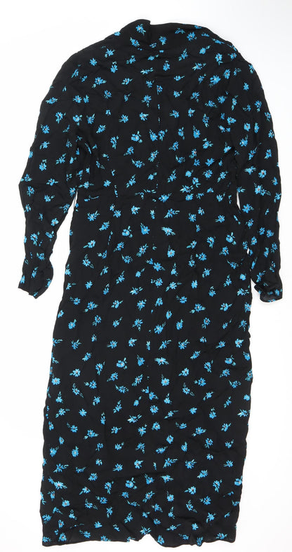 Zara Women's Black Floral Long Dress Size L Viscose