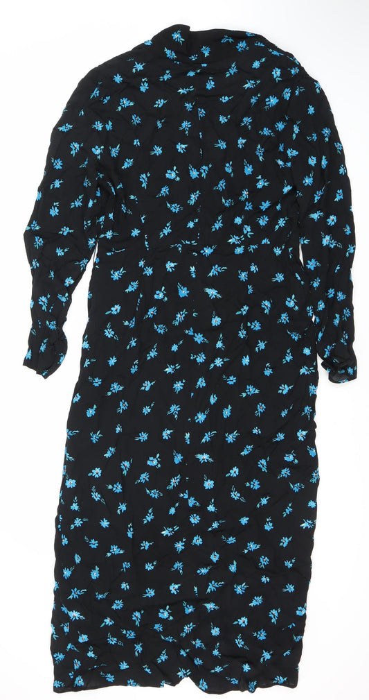 Zara Women's Black Floral Long Dress Size L Viscose