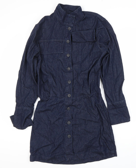 Zara Women's Blue Shirt Dress XS Cotton Casual
