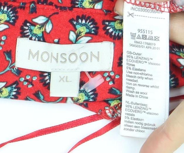 Monsoon Women's Red Floral A-Line Dress XL