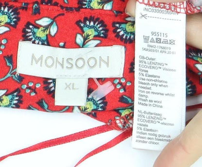 Monsoon Women's Red Floral A-Line Dress XL