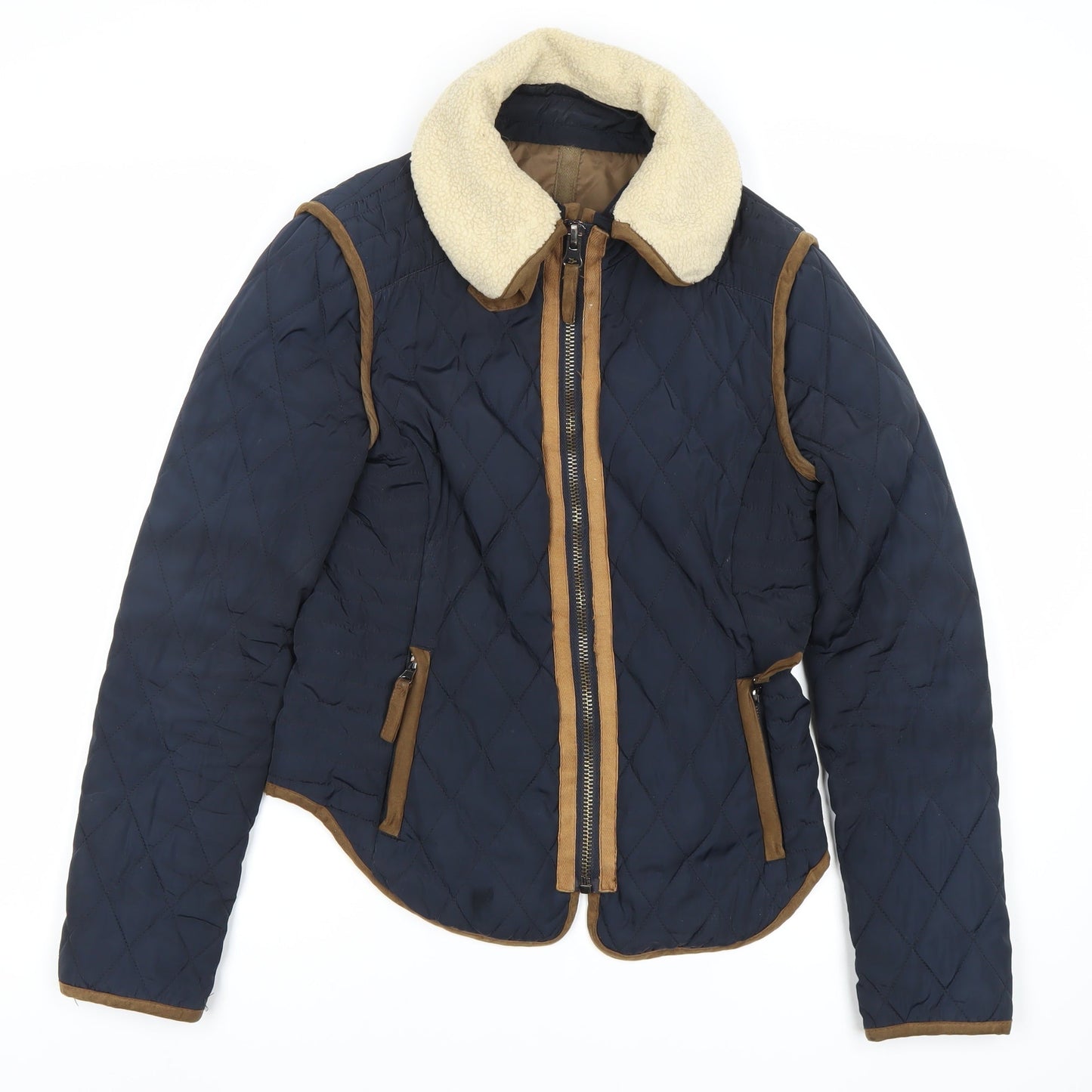 Womens UK Size S Zara Basic Blue Bomber Jacket
