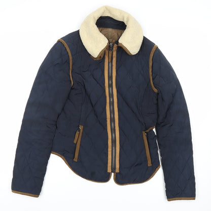 Womens UK Size S Zara Basic Blue Bomber Jacket