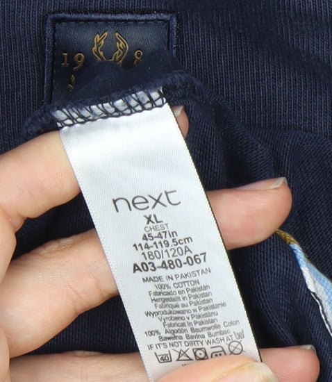 Next Men's Blue XL Polo with Logo Accents