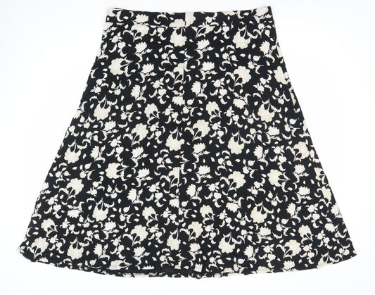 Marks and Spencer Women's Black Floral A-Line Skirt Size 18
