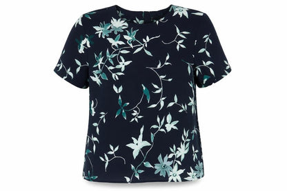 Debenhams Women's Blue Floral Blouse, Size 14, Short Sleeve