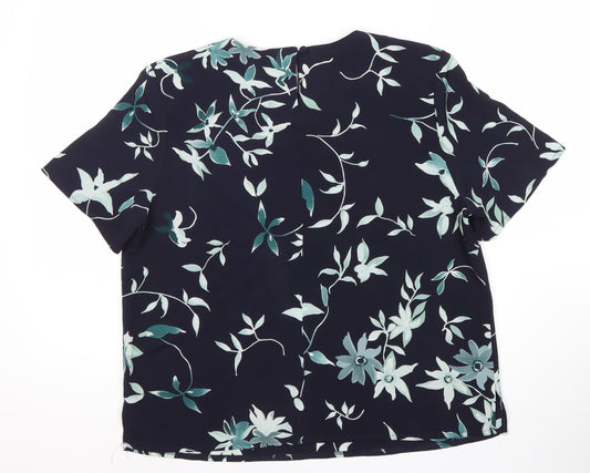 Debenhams Women's Blue Floral Blouse, Size 14, Short Sleeve