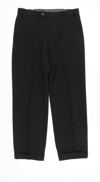 Marks and Spencer Men's Black Regular Fit Trousers