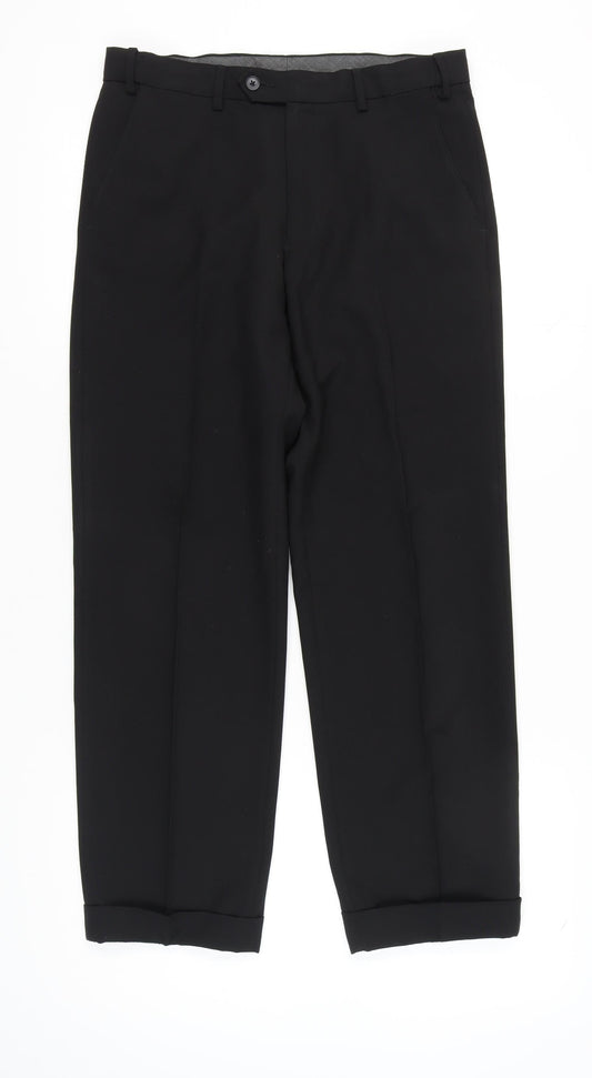 Marks and Spencer Men's Black Regular Fit Trousers