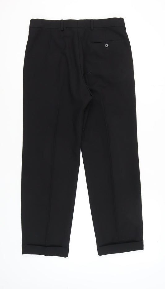 Marks and Spencer Men's Black Regular Fit Trousers