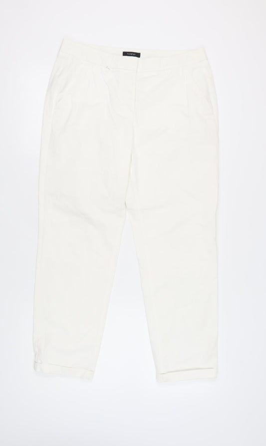 Autograph Women's White Cropped Cotton Trousers Size 14