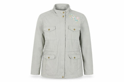 Front view of Atlas for Women Grey Embroidered Jacket, size 12