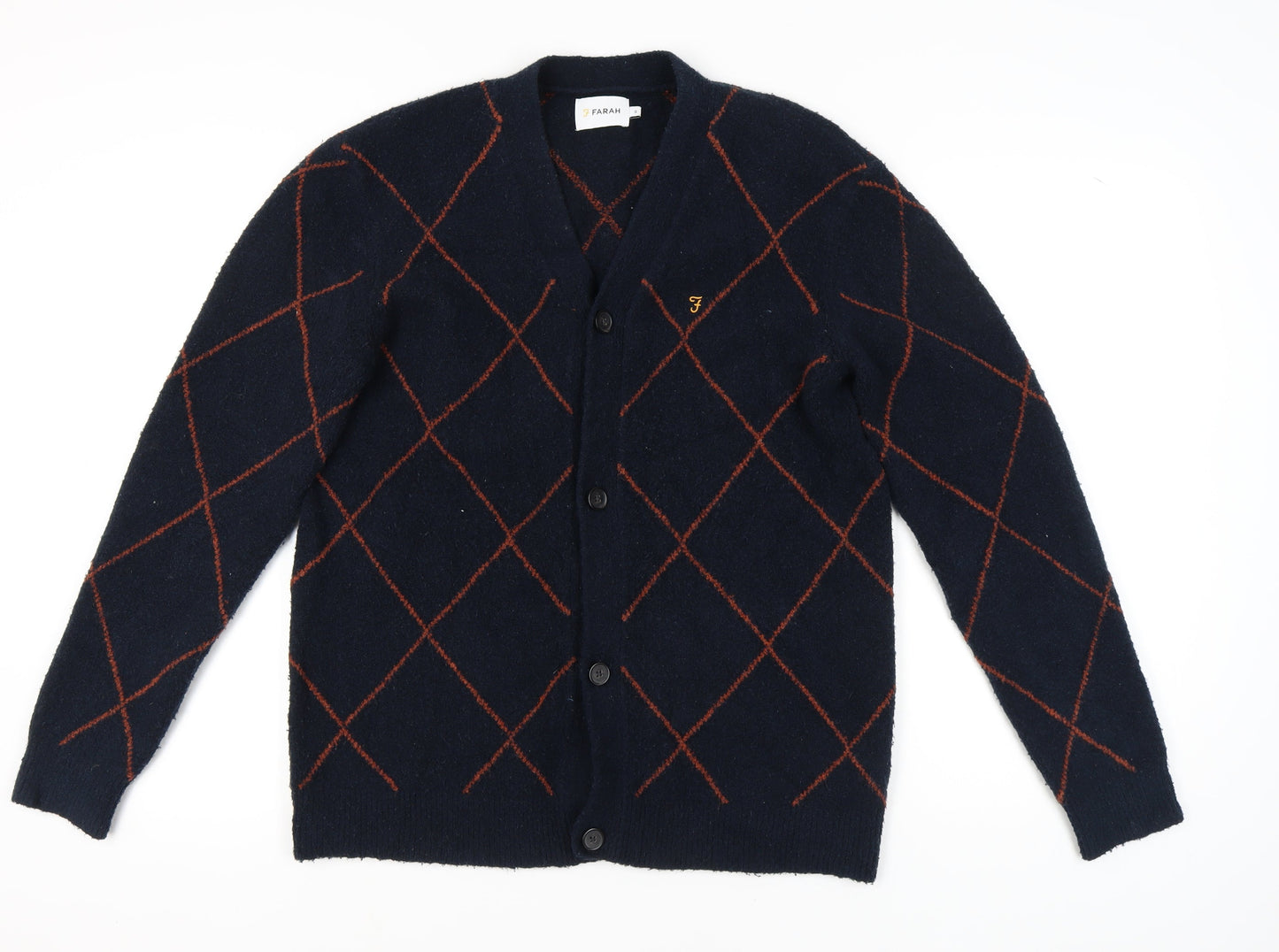 Farah Men's Blue Argyle Cardigan - Size S