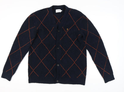 Farah Men's Blue Argyle Cardigan - Size S