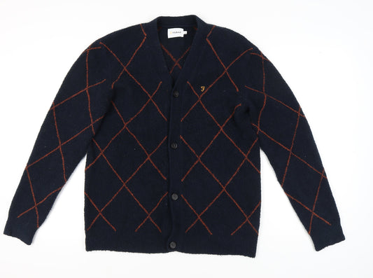 Farah Men's Blue Argyle Cardigan - Size S
