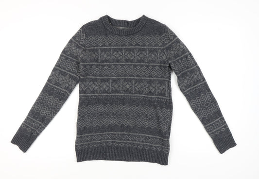 SELECTED HOMME Grey Wool Men's Pullover Jumper, Size S