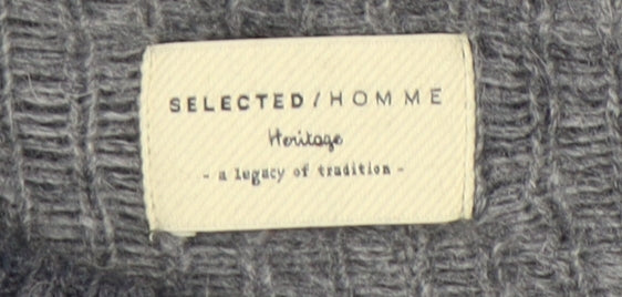 SELECTED HOMME Grey Wool Men's Pullover Jumper, Size S
