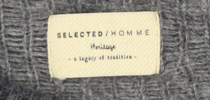 SELECTED HOMME Grey Wool Men's Pullover Jumper, Size S