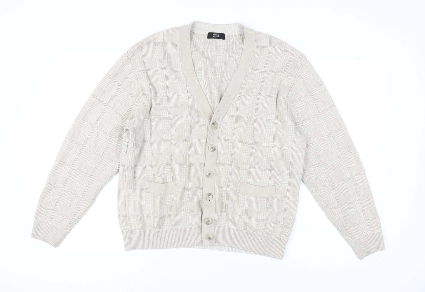 Marks and Spencer Men's Beige Cardigan, Large, Button V-Neck