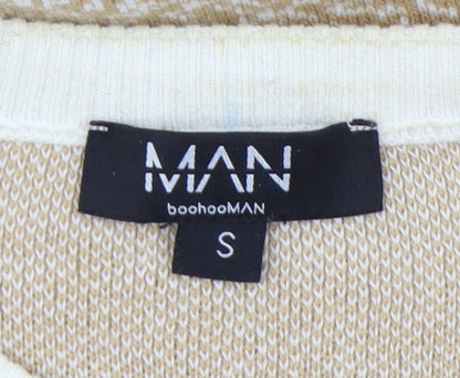 boohooMAN Men's Beige Pullover Jumper, Size S, Casual Knit