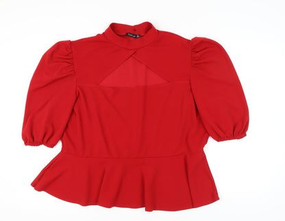 Boohoo Women's Red Blouse Plus Size 26, High Neck Classic Style