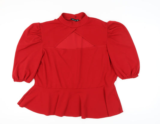 Boohoo Women's Red Blouse Plus Size 26, High Neck Classic Style