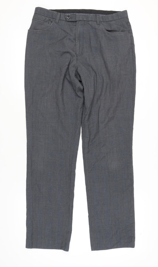 Next Men's Grey Trousers 34L Regular Fit Business