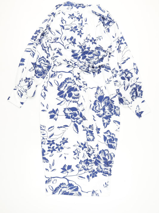 Boohoo Women's White Floral Pencil Dress Size 12