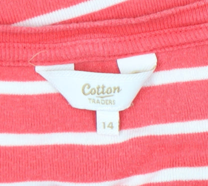 Cotton Traders Women's Red Striped T-Shirt Size 14