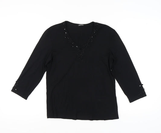 Gerry Weber Women's Black Beaded V-Neck Top, Size 12