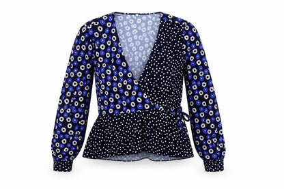 Next Women’s Blue Wrap Blouse, Size 8, Floral Style