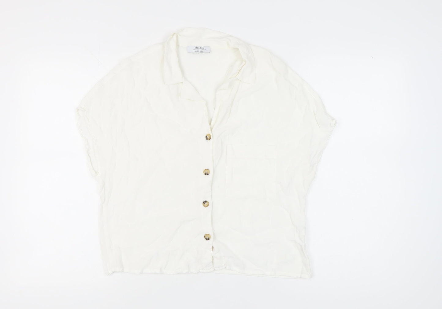 Bershka Women's White Button-Up Shirt L Casual Elegant
